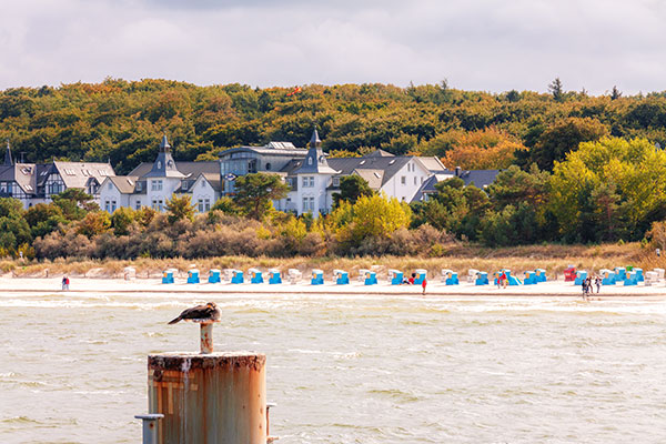 Strandpromenade von Zinnowitz auf Usedom mit feinem Sandstrand und Strandkörben an der Ostsee